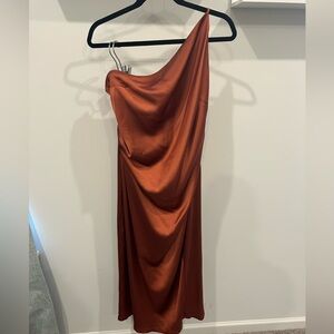 Petal & Pup One-Shoulder Dress in Rich Rust